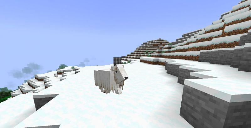 A still of a lone Minecraft goat (Image via Minecraft)