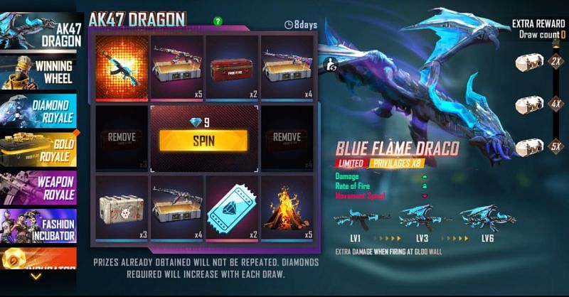 The AK47 Dragon is present in Faded Wheel in the Middle East server (Image via Free Fire)