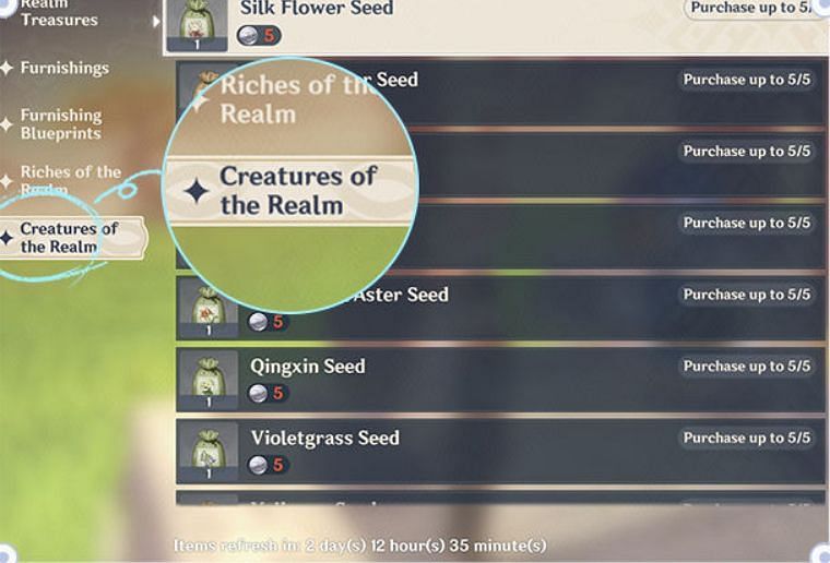 Buying seeds from Realm Depot (Image via miHoYo)