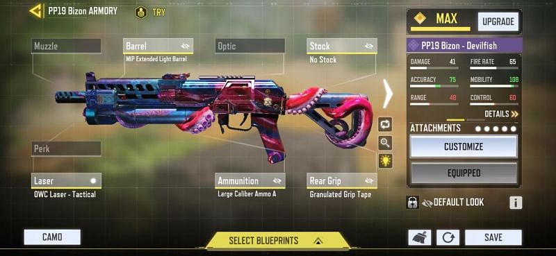 A high mobility gunsmith build for PP19 Bizon (Image via COD Mobile)