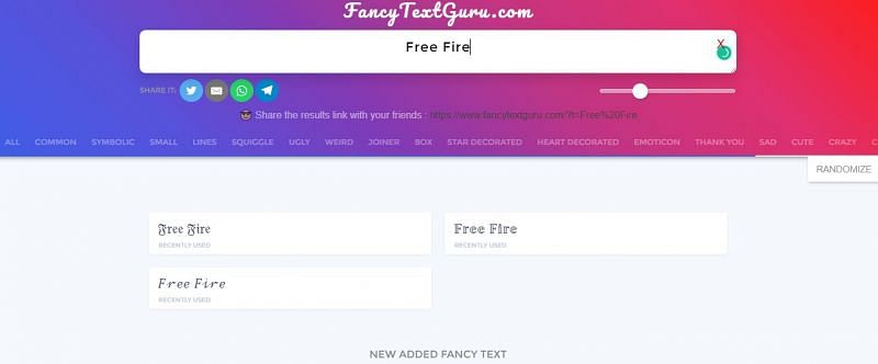 Players will get result in various fonts (Image via FancyTextGuru.com)