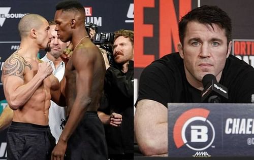 Robert Whittaker (left); Israel Adesanya (center); Chael Sonnen (right)