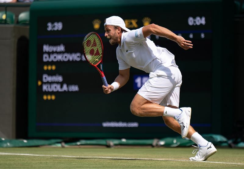 Denis Kudla in action against Novak Djokovic at Wimbledon