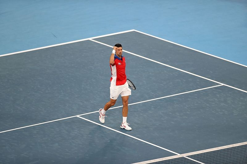 Novak Djokovic celebrates his win over Jan-Lennard Struff