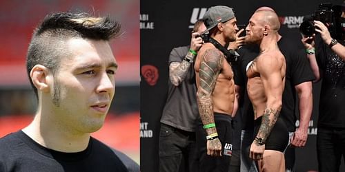 Dan Hardy (left) and Dustin Poirier (center) and Conor McGregor (right) at UFC 257 weigh-ins via Getty Images