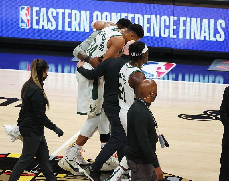 Giannis Antetokoumpo suffered a knee injury in Game 4 of the series against the Atlanta Hawks