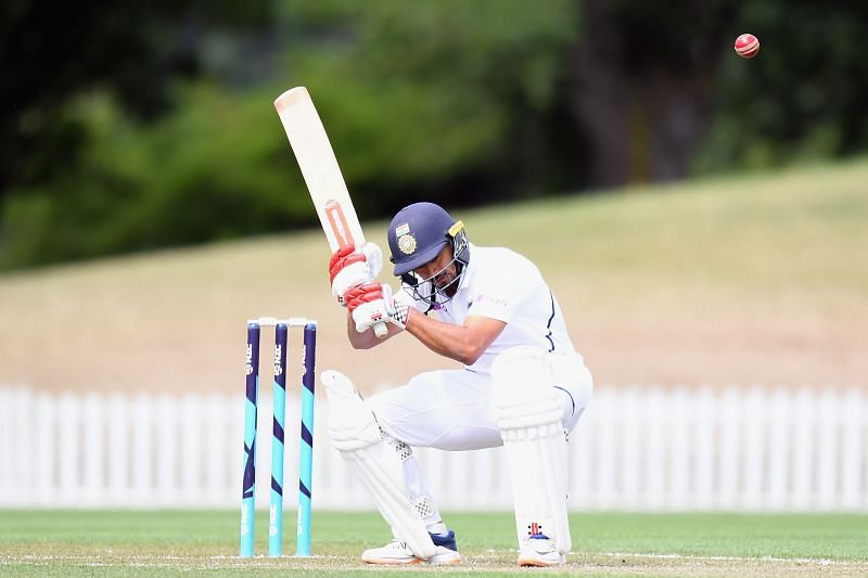 India A&#039;s Priyank Panchal ducks a ball during the unofficial Test against New Zealand A in early 2020.