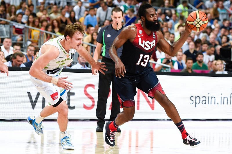 James Harden (#13) representing USA at the 2014 FIBA Basketball World Cup