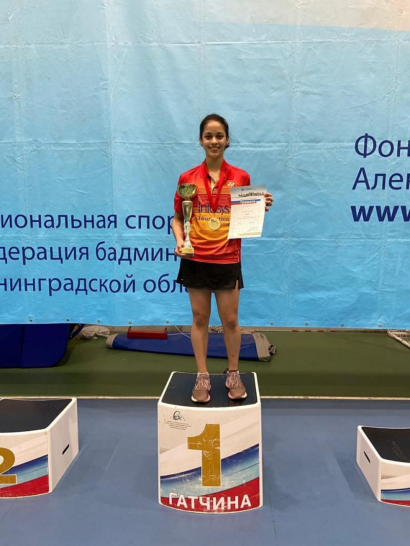 Tanya Hemanth with the winners&#039; trophy in Russia on Sunday