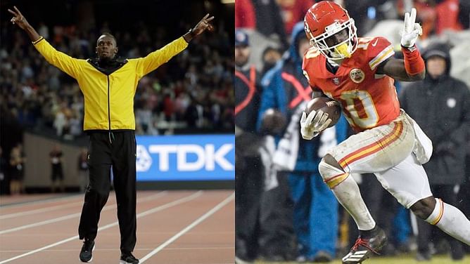 Olympic legend Usain Bolt challenges Tyreek Hill after running a 4.22 at NFL combine in sweats and tennis shoes