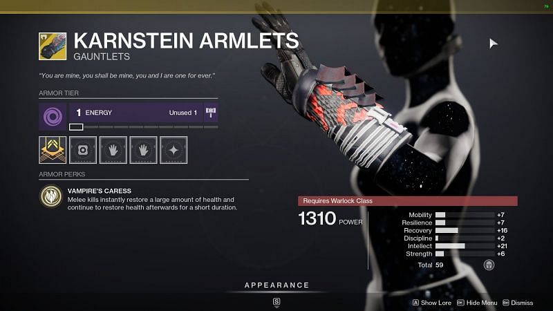 Destiny 2 exotic warlock gauntlets Karnstein armlets (Image source Bungie)