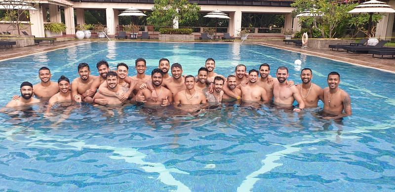 Team India re-unite in the pool after hard quarantine