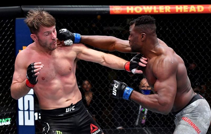 Stipe Miocic (left); Francis Ngannou (right)