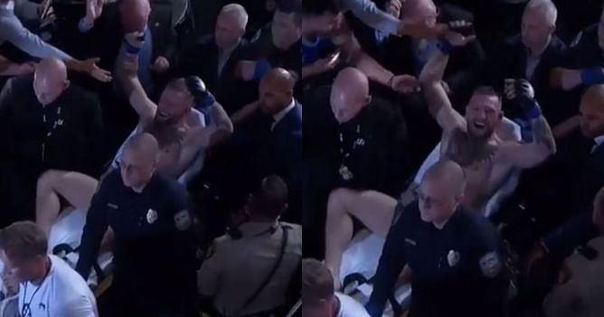 Watch: Conor McGregor is all smiles and in a celebratory mood while being stretchered out at UFC 264 despite a broken leg