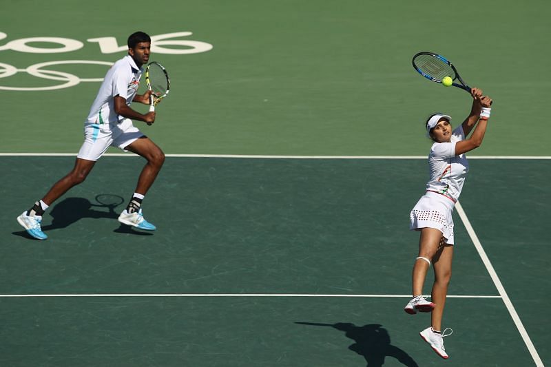 Indian duo Rohan Bopanna and Sania Mirza during the mixed doubles bronze medal match against the Czech duo of Radek Stepanek and Lucie Hradecka at the Rio 2016 Olympic Games in August 2016