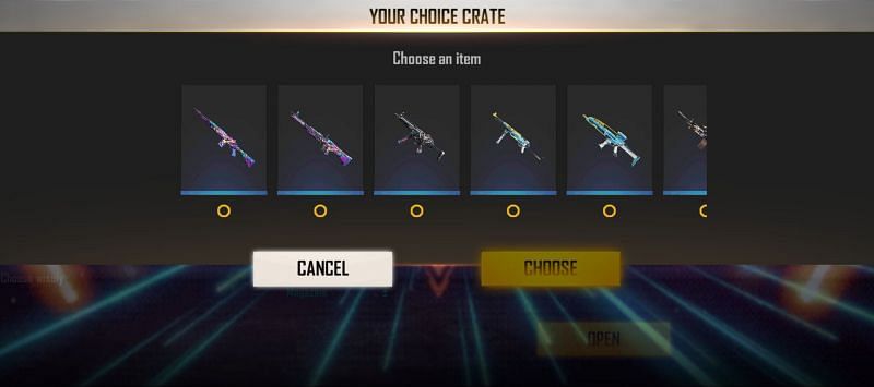 Users had the option to select one of the gun skins (Image via Free Fire)