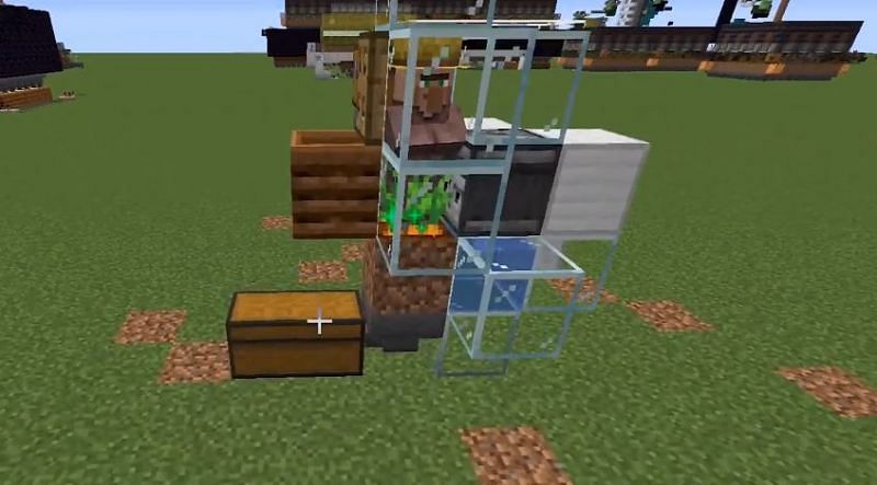 An automatic micro farm that uses villagers (Image via Dusty Dude on Reddit)