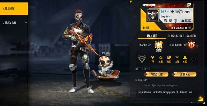 Tonde Gamer&rsquo;s Free Fire ID details