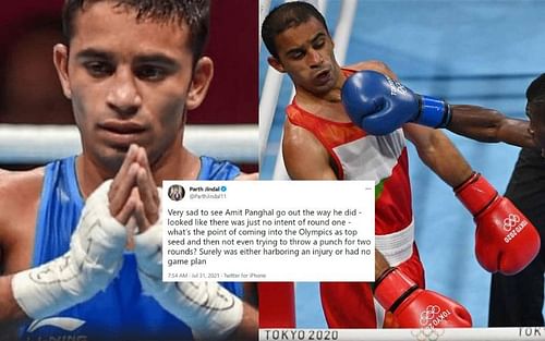 India's Amit Panghal goes crashing out in the Round of 16 [Images Credits: Amit Panghal/Instagram, AFP]