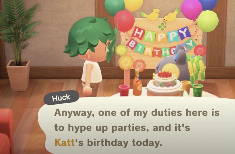 Huck in Animal Crossing: New Horizons hyping up parties (Image via ChristinaBlenkie/YouTube)