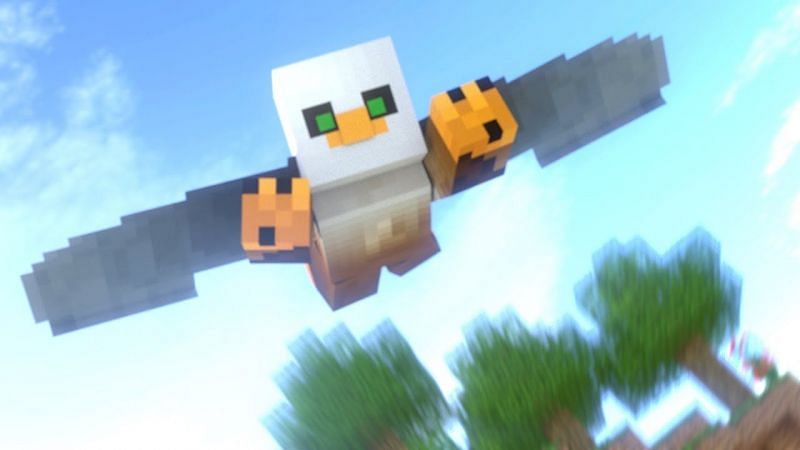 A player graciously gliding through the air with the elytra (Image via Minecraft Animation on YouTube)