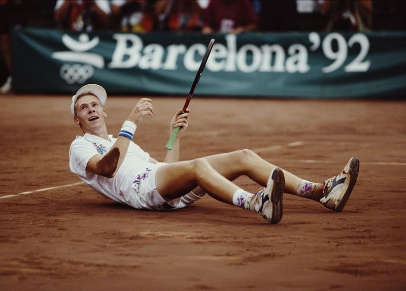 Marc Rosset reacts after winning his gold medal match at the Barcelona 1992 Olympic Games