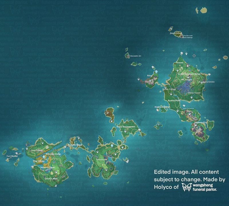 The Inazuma map (Image via Wangsheng Funeral Parlor Team)