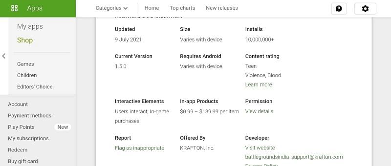 Battlegrounds Mobile India (BGMI) specs