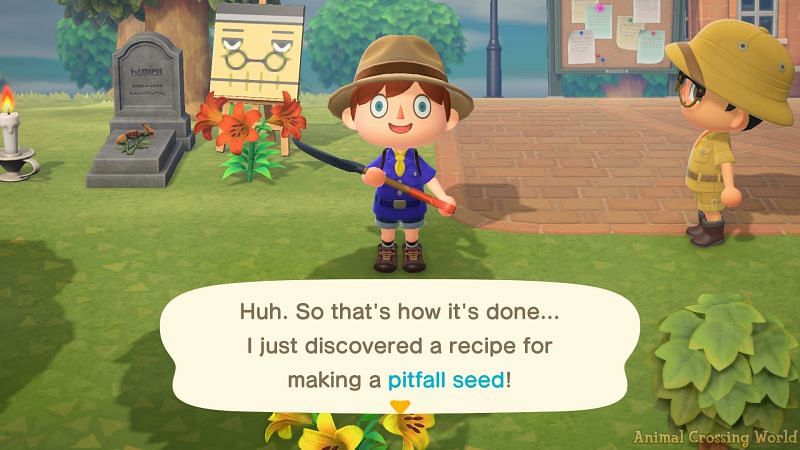Player acquires a recipe for pitfall seeds in Animal Crossing: New Horizons (Image via Reddit)