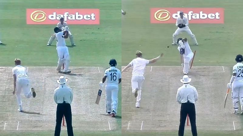 Dismissals of Rohit Sharma (L) and Mayank Agarwal (R) against County XI.