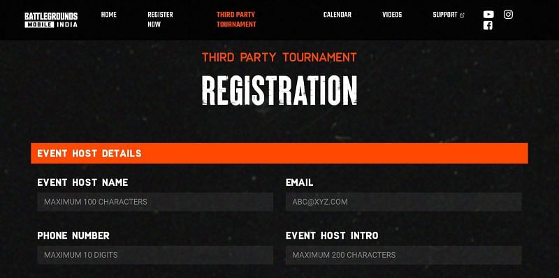 The registration form on the site (Image via Battlegrounds Mobile India)