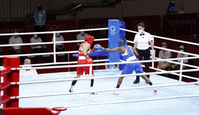 MC Mary Kom in action during Olympics 2021