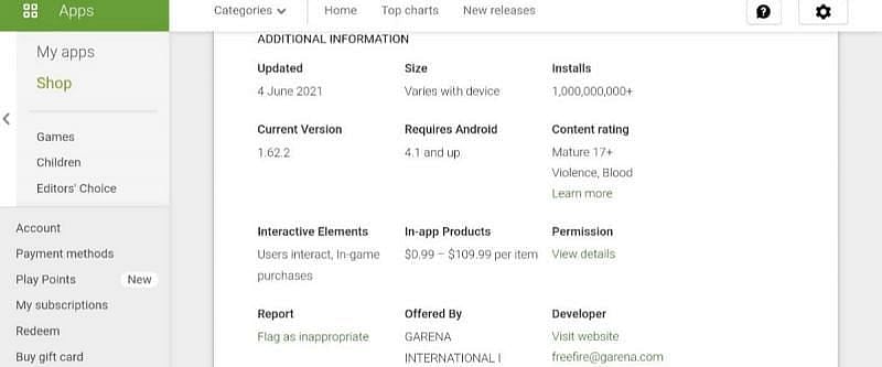 Free Fire system requirements (Image via Google Play)