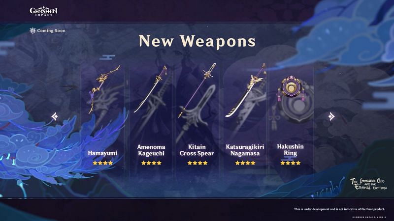 Craftable weapons in Inazuma (image via miHoYo)