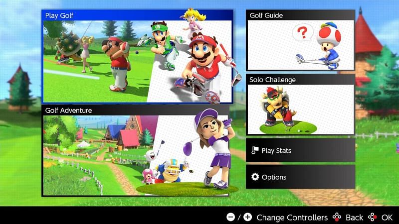 Accessing Mario Golf: Super Rush multiplayer is one path through the Play Golf menu (Image via Nintendo)