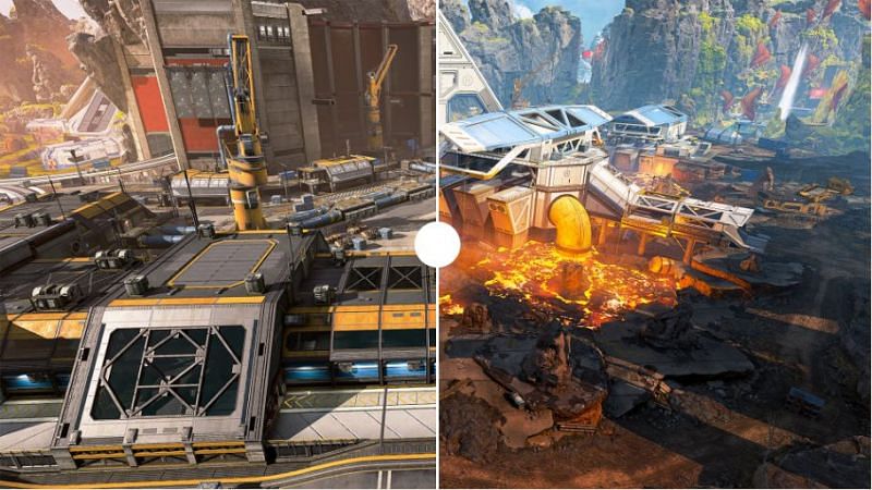 Sorting Factory (left) vs Lava Siphon (right) in Apex Legends (Image via Respawn)