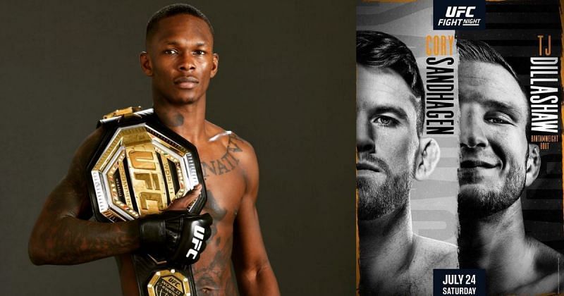 Israel Adesanya (left); Poster for UFC Vegas 32 (right) [Image Courtesy: @tjdillashawvia instagram)