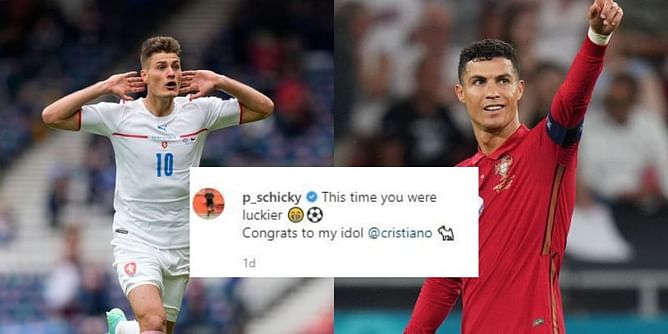 Cristiano Ronaldo reacts to Patrik Schick's cheeky jab after Euro 2020