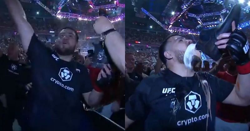 Tai Tuivasa drank beer from the shoe offered by one of his fans. (Image credits:@SportsCenter via Twitter).