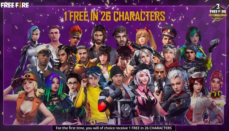 The third-anniversary event featured Free Fire characters as permanent rewards (Image via Garena)