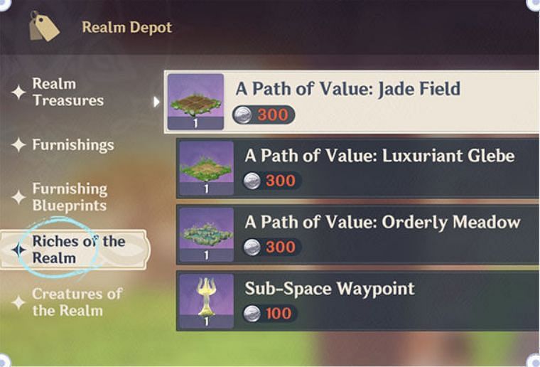 Buying Fields from Realm Depot (Image via miHoYo)