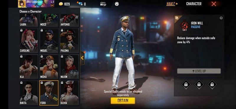 Ford&#039;s Iron Will ability (Image via Free Fire)