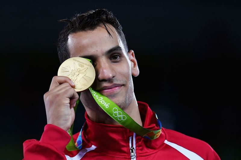 Ahmad Abughaush celebrates Jordan&#039;s first gold at the Olympics