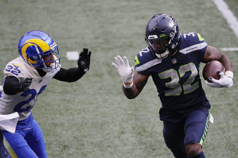 Chris Carson - Wild Card Round - Los Angeles Rams v Seattle Seahawks