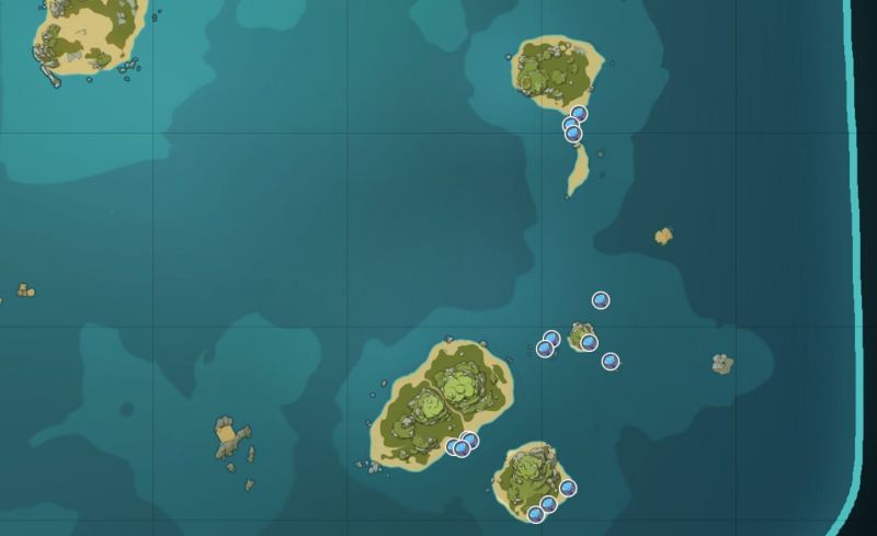 Sea Ganoderma locations on Pudding Isle (image via Genshin Impact Interactive World Map)