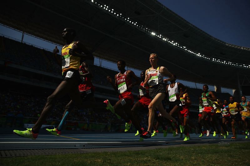 Cheptegei running the men&#039;s 5000m at the 2016 Rio Olympics