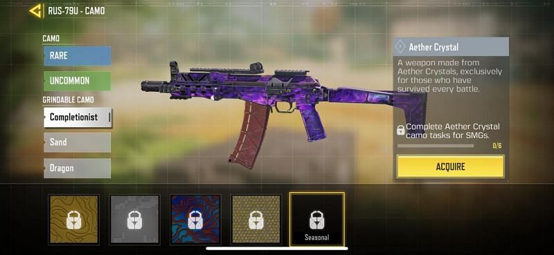 Aether Crystal camo on the RUS-79u in COD Mobile test build (Image via COD Mobile)