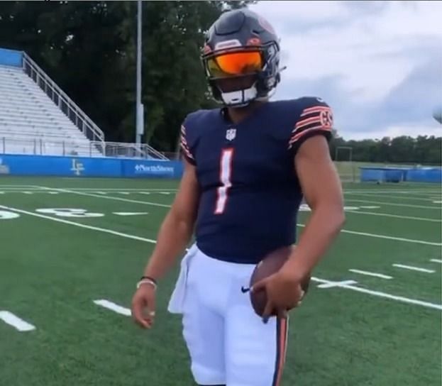 Justin Fields set to rock the show, poses in Bears uniform with visor