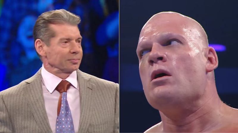 Vince McMahon (left); Kane (right)