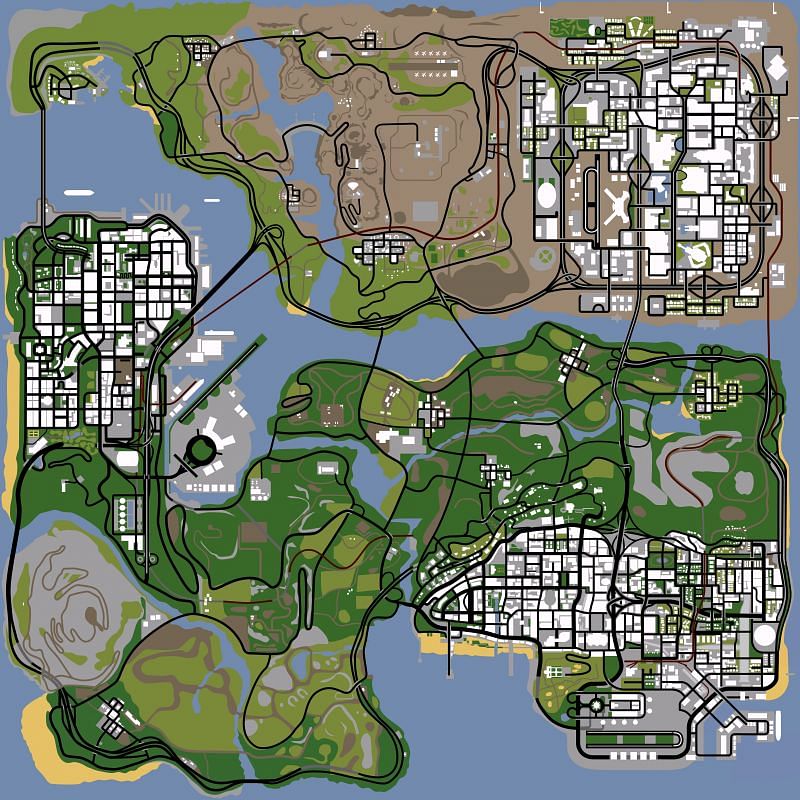 GTA San Andreas had 3 cities across distinct regions (Image via GTA Wiki)